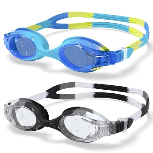 Aegend Swim Goggles for Kids Age 3-8 Anti-Fog Clear Vision Full Protection Goggles Perfect for Toddler Swimming (Blue & Black-2 Pack) - Image 1