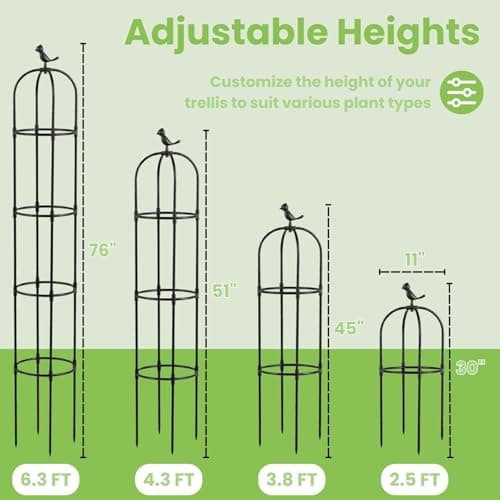 Lancisism Garden Obelisk Trellis for Climbing Plants Outdoor - 2 Pack 6.3 Ft Plant Support Round Trellis for Potted Plants Indoor - Rustproof Plastic Coated Tomato Cage for Vines Flowers Vegetable - Thumbnail 3