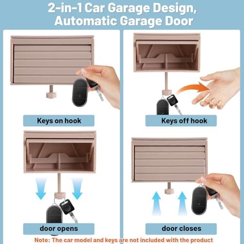 Tolvenza Car Garage Key Holder with Opening Door, Key Holder for Wall, Adhesive Wall Mount Key Rack Organizer, Small Toy Car Garage for Entryway, Easy Installation, Pale Pink - Thumbnail 2