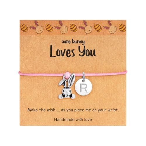 C-leen Easter Gifts for Girls Kids Bunny Bracelets - Initial Bracelets for Women Adjustable Bunny Basket Stuff Gifts Rabbit Bracelet Letter R Christian Gift with Card Easter Gift - Image 1