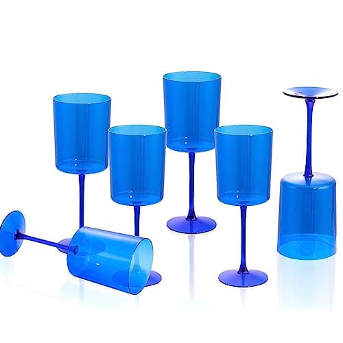 Ciaell 6 Pack Blue Plastic Wine Glasses - 10 Oz Plastic Wine Glasses with Stem - Disposable Wine Glasses Perfect for Parties & Weddings & Poolside & Outdoors & Camping & Easter - Image 1