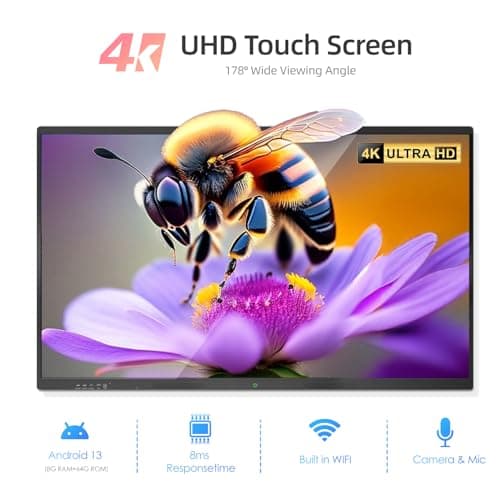 55" Smart Board, Interactive Whiteboard, 4K UHD Touchscreen, Android 13, 8+128G, All in One Smartboard for Classroom Office Home (Wall Mount Included) - Thumbnail 4