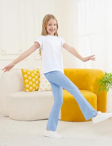 Felpur Girls Flare Leggings Kids High Waist Bell Bottom Pants Casual Leggings for Teen Girls Black/Pink/Blue 10-11Year - Thumbnail 4