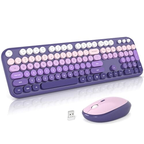 Atelus Wireless Keyboard and Mouse, 2.4G USB Retro Full Size Typewriter Keyboard and Cute Mouse Combo for Windows 7/8/10, Laptop, Desktop, PC, Computer (Purple) - Image 1