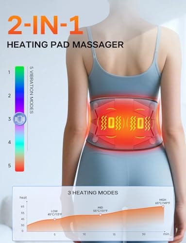 ALLJOY 67" Cordless Heating Pad for Back Pain Relief FSA Eligible HSA, Birthday Gifts for Women Men Mom Dad, Portable Lower Back Massager with 3 Heat 5 Vibration, Wireless Heating Pad for Cramps - Thumbnail 2