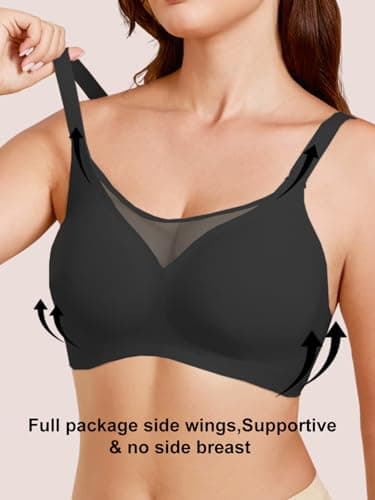 COCOMARTS Jelly Bras for Women No Underwire Push Up V Mesh Seamless Comfort Tshirt Bra Supportive Lift Bralette Everyday Bra Black Medium - Thumbnail 3