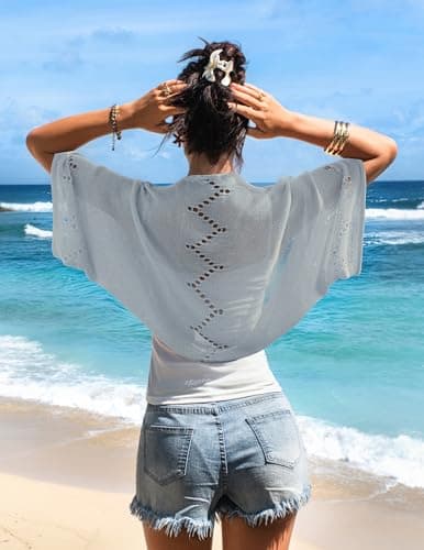 BB&KK Women's 3/4 Sleeve Summer Lightweight Cardigans Bolero Shrug Open Front Casual 2026 Trendy Cropped Sweaters Cover Ups Gray M - Thumbnail 3