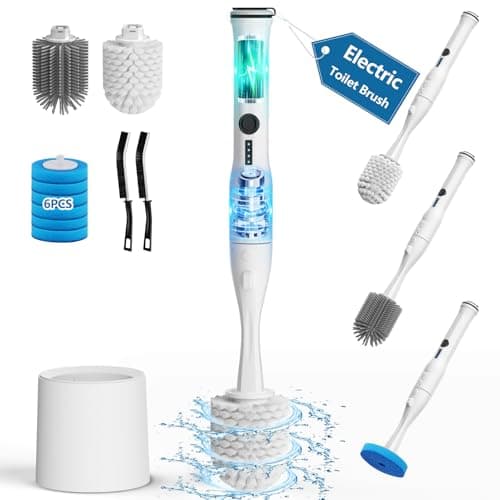 Electric Toilet Brush and Holder Set, Leebein 8 in 1 Electric Toilet Bowl Cleaning Kit with 8 Replaceable Brushes, Hard Nylon Brush and Soft Silicone Brush, 6 Refills Disposable Cleaner Brush - Image 1