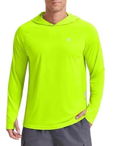 PINSPARK Men's Sun Shirts UPF 50+ Rash Guard Long Sleeve Sun Protection Hoodie SPF UV Fishing Clothes Lightweight Breathable S Lemon Green - Image 1