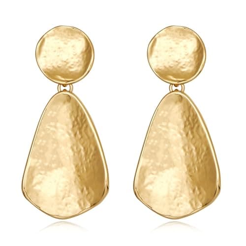 YUJIE Gold Plated Earrings for Women Hammered Geometric Chunky Dangle Earring Brass Trendy statement Jewelry - Image 1