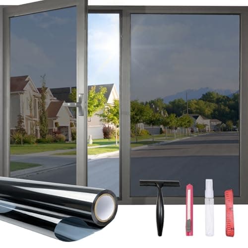 JAYONG One Way Window Privacy Film - Window Tint for Home, Heat Blocking Reflective Mirror Glass Window Film for Home Office Door, Static Cling & Anti UV, Black Silver, 29.5 x 78.7 Inch - Image 1