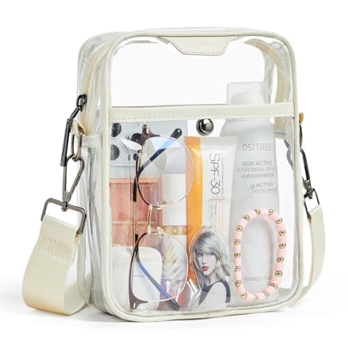 LATMAP 4 POCKETS Clear Bag For Stadium Approved Events Crossbody Messenger Concerts Purse Stadium Transparent Handbag For Women Men Beige - Image 1