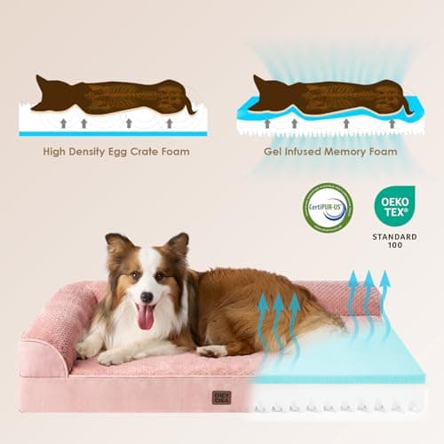 EHEYCIGA Extra Large Dog Bed Othorpedic, Memory Foam XL Dog Bed with Washable Removable Cover, Waterproof Pet Sofa Couch XLarge Size Dogs with Nonskid Bottom, 44x32x6.5, Pink - Thumbnail 4