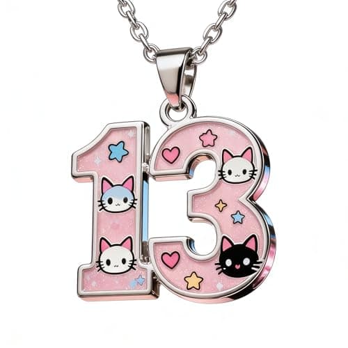 HBFKL Number 13 Dainty Necklace for Music Fans - Valentine's Gift Cute Cat Pink Glitter Enamel Pendant Jewelry, Trendy Gift for Music Lover Teen Girls & Women - Image 1