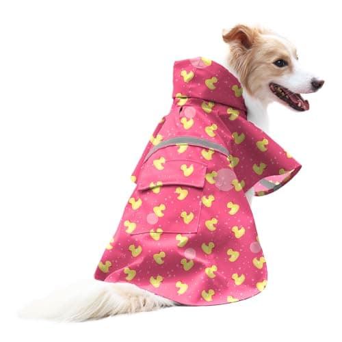 NACOCO Large Dog Raincoat Adjustable - Pet Rubber Ducks Yellow Water Proof Clothes Lightweight Rain Jacket Poncho Hoodies with Strip Reflective Pink (Pink M, Yellow Duck) - Image 1