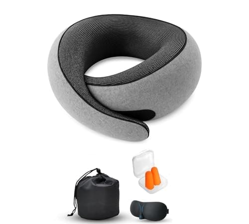 Gourstar Travel Pillow, Travel Pillows for Airplanes, 100% Pure Memory Foam Travel Neck Pillow with Eye Mask & Ear Plugs, Comfort and Ergonomic Design, Ideal for Airplanes, Cars and Offices - Image 1