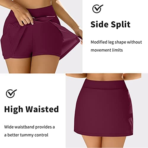 ANFILIA Women Sporty Swim Skirts Bottoms Tummy Control Swimsuit Skirt Dress Wine Red L - Thumbnail 4