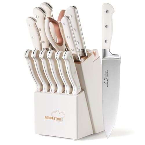 Knife Set, Kitchen Knives Set with Block and Sharpener 14 Pcs Full Tang Knives German Stainless Steel Dishwasher Safe Kitchen Utensils Set with Ergonomic Handle - Image 1