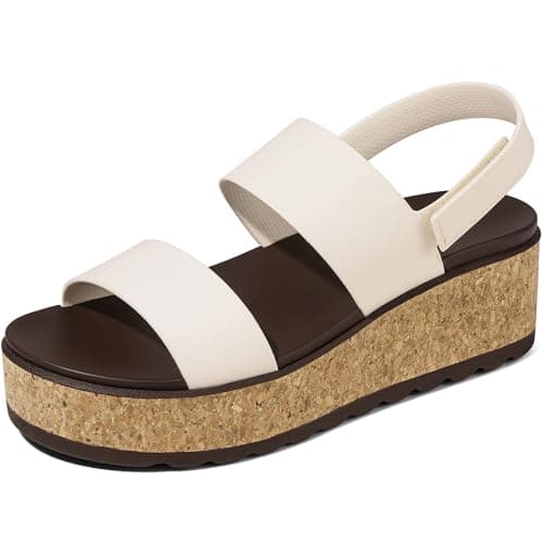 Marc Ford Women's 2026 White Platform Wedge Cork Sandals Chunky Lug Sole Lightweight Comfortable Waterproof Summer Beach Vacation Essentials Trendy Walking Shoes Resort Wears Size 8.5 - Image 1