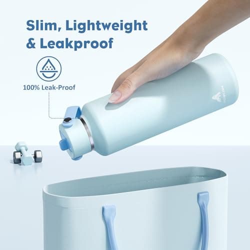 POWCAN 24 oz Insulated Travel Water Bottle for: Leakproof, BPA-Free, Top Handle, Stainless Steel Water Bottle with Straw for School, Outdoors, Camping, Sport, Hiking, Biking, Playground (Sea Breeze) - Thumbnail 3