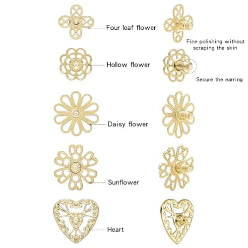 Heavy Duty Earring Supports for Droopy Ears - 5 Pairs Secure Locking Backs Anti-Drop Lifters for Heavy Earrings, 10-17mm Gold Plated Large Metal Earring Backs Replacement for Women/Men (Gold) - Thumbnail 3