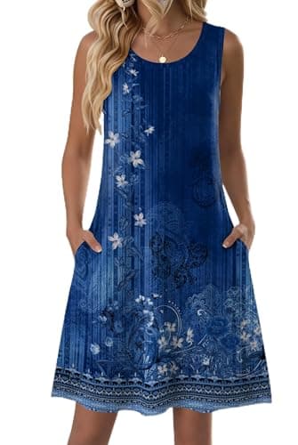 Zeagoo Mini Dresses for Women Summer Sleeveless Aline Tank Dress Floral Short Dresses Boho Beach Sundress with Pockets - Image 1