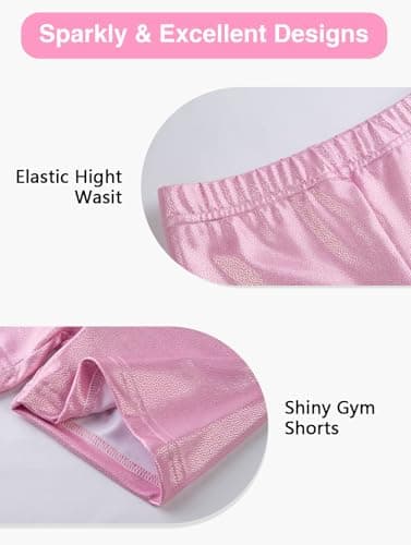 HOZIY Girls Gymnastics Practice Leotards Kids Sleeveless Ballet Mesh Splicing Unitards Sparkle Marble Pink 3 Piece Tumbling Outfits with Shorts 6-7 Years - Thumbnail 4