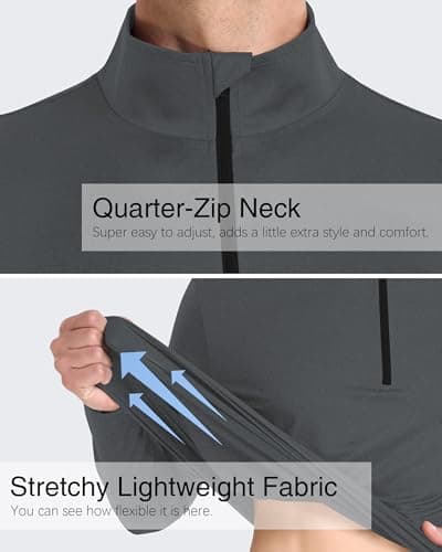 Mens 1/4 Zip Pullover Long Sleeve Shirts UPF 50+ Sun Protection Wicking Moisture Dry Fit Lightweight Sweatshirts Workout Gym Running Golf Casual Athletic Tops Dark Grey XXL - Thumbnail 5