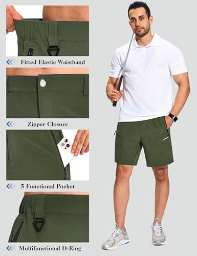 KPSUN Men's 7" Hiking Cargo Shorts Lightweight Quick Dry Tactical Golf Shorts with Zipper Pockets for Fishing Camping Work(OliveGreen XL) - Thumbnail 5