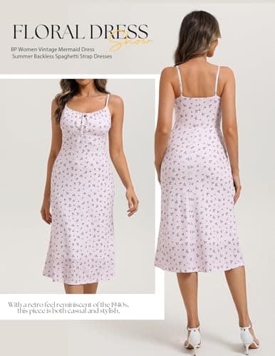 Belle Poque Floral Dress for Women Summer Backless Spaghetti Strap Dresses Cami Dresses Tea Party Dress (Purple Floral,L) - Thumbnail 4