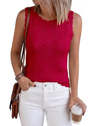 BTFBM Crochet Tops for Women Sleeveless Knit Sweater Vest Tank Top Summer Spring 2026 Cover Ups Beach Vacation Clothes(Red, Medium) - Thumbnail 4