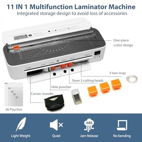 OidoZac Laminator Machine, 11 in 1 Laminating Never Jam Technology with 36 Laminating Sheets, 9 Inch Thermal Laminator A4 Laminating Machine Hot & Cold with Paper Trimmer for Home Office School - Thumbnail 2