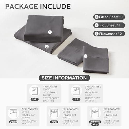 Tokokimo Washed Cotton-Linen Feel 4-Piece Queen Size Sheet Set for Busy Lifestyles – 10-16" Deep Pocket Bed Sheets with Natural Wrinkles, Quick-Dry, Breathable, Soft, Premium Polyester Gery - Thumbnail 6