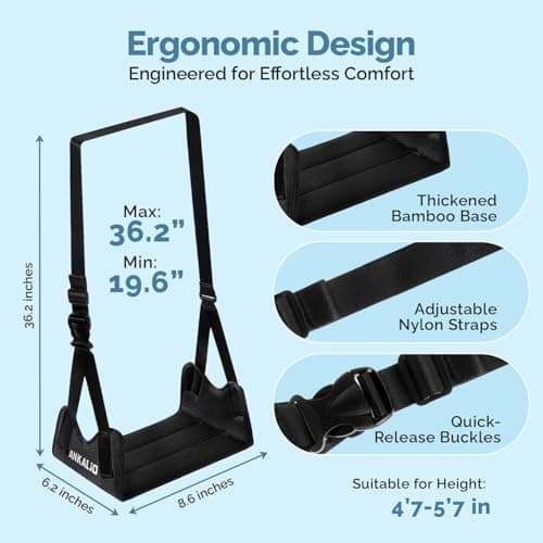 2 Pcs Airplane Foot Hammock–Adjustable Foot Hammock for Plane Travel with Thick Bamboo Base, Lightweight Travel Footrest for Office, Flights(Black) - Thumbnail 5