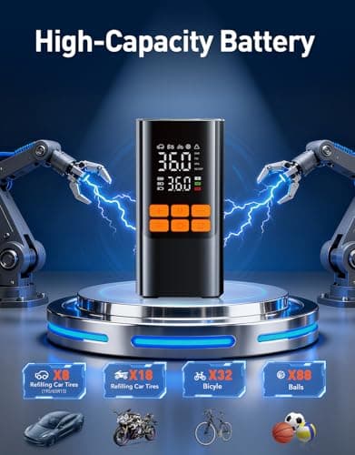 Cordless Portable Air Pump, 150PSI Fast Tire Inflator with Pressure Gauge, Compact Air Compressor for Car, Bike, Motorcycle, and Balls(Minimalist) - Thumbnail 4