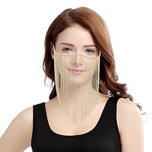 Bellady Masquerade Mask for Women Rhinestone Fringe Mardi Gras Mask Party Prom Ball Mask Bar Costumes Accessory Face Mask Gold - Thumbnail 2