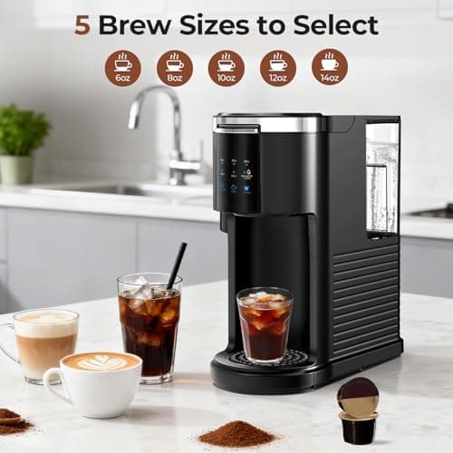 Havato Single Serve Coffee Maker for 2 in 1 K Cup Pods & Ground Coffee,6 to 14 Oz Brew Sizes,40oz Removable Water Tank,Compact Portable Coffee Machine for Home,Black - Thumbnail 3