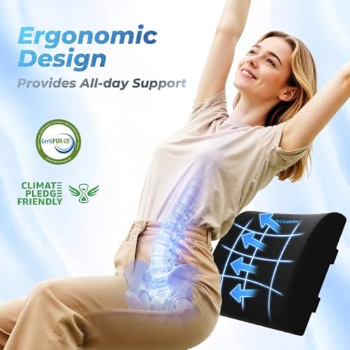 DailyCuddles Lumbar Support Pillow for Office Chair Back Support - Memory Foam Lumbar Pillow for Car or Gaming Chair, Ergonomic Back Cushion with Adjustable Strap for Long-Hour Sitting (Black) - Thumbnail 3