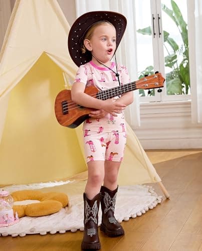 babee Reshinee Bamboo Viscose Toddler Cowgirl Girls Kids Pajamas Short Sleeve Summer Cool Snug fit Pjs 6-7Y 2pcs - Thumbnail 4