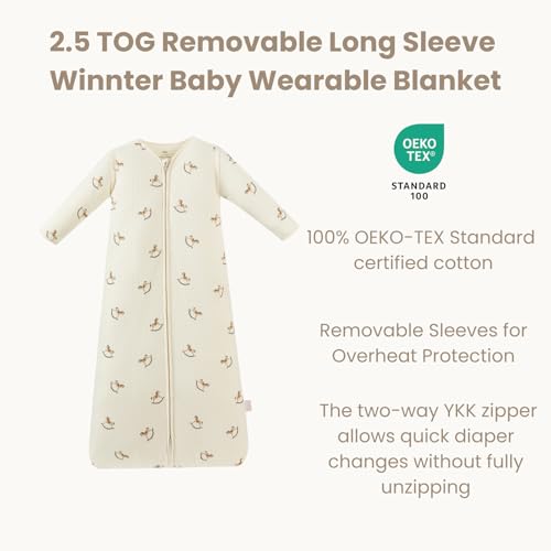 AnZai 2.5 TOG Baby Sleep Sack, Super Warm Quilted Wearable Blanket with Removable Sleeves, Cozy Winter Sleeping Bag for Infants and Toddlers, Two-Way Zipper, 0-6 Months - Thumbnail 2