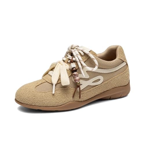 DREAM PAIRS Women's Fashion Sneakers, Retro Faux Suede Breathable Walking Shoes All-Day Comfort Casual Shoes,Size 7,Camel,SDFN26043W - Image 1