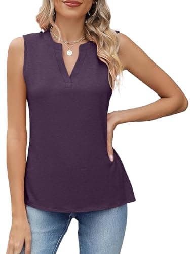 Womens Tank Tops Loose Fit V Neck Tank Tops for Women Summer Casual Sleeveless Shirts Purple XL - Thumbnail 2
