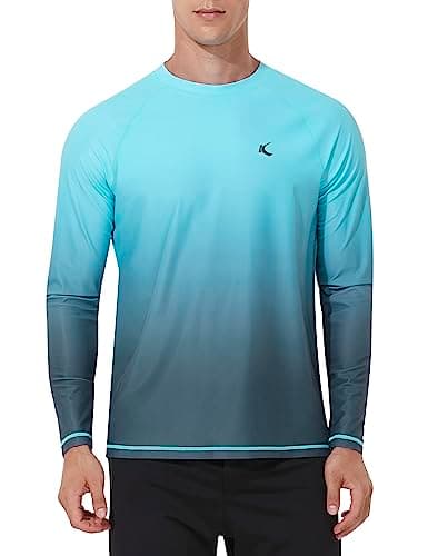Mens Rash Guard UPF 50+ Swim Shirts UV Sun Protection Quick Dry Long Sleeve Beach Shirts for Fishing, Light Blue Gradient, 2XL - Image 1