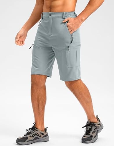 Pudolla Men's Hiking Shorts 11" Lightweight Cargo Work Shorts for Men Summer Travel Golf Casual Outdoor with 5 Pockets(Light Grey Small) - Thumbnail 2