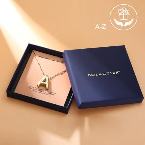 BOLAGTIER Bubble Letter Necklace Gold Plated Balloon Initial Chunky Bubble Alphabet Pendant Necklace Trendy Jewelry Gift for Women (I, Gold) - Thumbnail 6