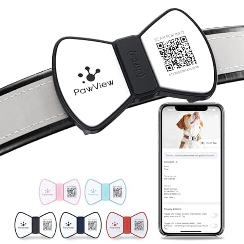 PawView Smart Pet ID Tag, QR Code Dog Tag, No Subscription Fee, Waterproof Silent Silicone Pet Name Tag with Instant Scan Location Alert, Stylish Bowtie Great Easter & Spring Accessory for Dog (Black) - Image 1