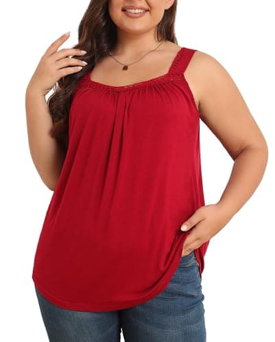 TIANZHU Womens Summer Sleeveless Tops Plus Size Loose Fit Shirt Flowy Casual Tank Tops for Woman 2025 Big Red 2X - Image 1
