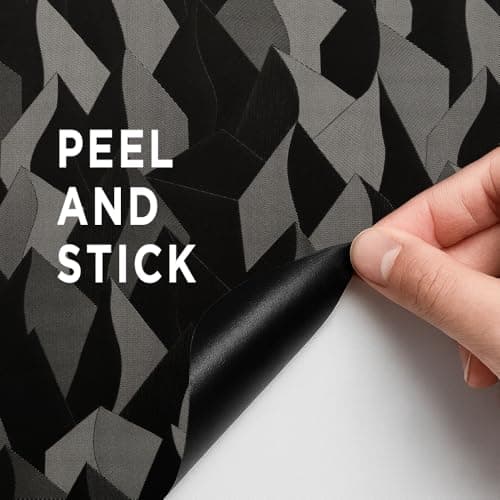 auxua Black Textured Peel and Stick Wallpaper 17" x 78.7"– Easy to Use with Thickened Material and Strong Adhesive, Renter‑Friendly Wall Paper with Subtle Reflective Camo Effect for Bedroom, Bathroom - Thumbnail 4