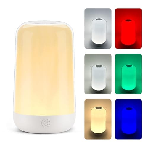 FRIDEKO HOME RGB Touch Bedside Lamp for Nightstand, 3 Color Temperatures Rechargeable Battery Night Light, Dimmable Mood Lighting for Bedroom Living Room Nursery, Breastfeeding, Kids, Adult - Image 1