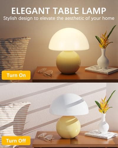 TAPTIM Mushroom Table Lamp with 3 Color Temperatures, 8.7" Mid Century Modern Glass Lamp for Bedroom Nightstand, Living Room, Aesthetic Dorm Desk Decor - Thumbnail 3